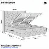 [Small Double | Beige] Cross ottoman bed 4ft Small Double dimensions: 141cm wide, 207cm long, 110cm headboard, 30cm side