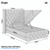 [Single | Grey] Cross ottoman bed single dimensions, 111 by 207 cm, 119 cm headboard height