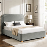 [Light Grey | King] Curved headboard ottoman bed closed in bedroom, with plush light grey upholstery and soft rounded edges