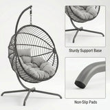 [Dark Grey] Hanging chair with gray cushion, sturdy support base, and non-slip pads on a white background