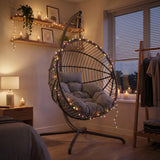 [Dark Grey] Hanging egg chair with lights in a cozy room setting