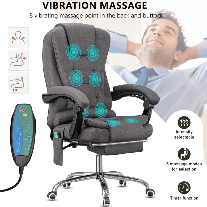 [Dark Grey Linen] featuring massage graphics and remote close-up, this dark grey office chair combines ergonomic design with relaxation