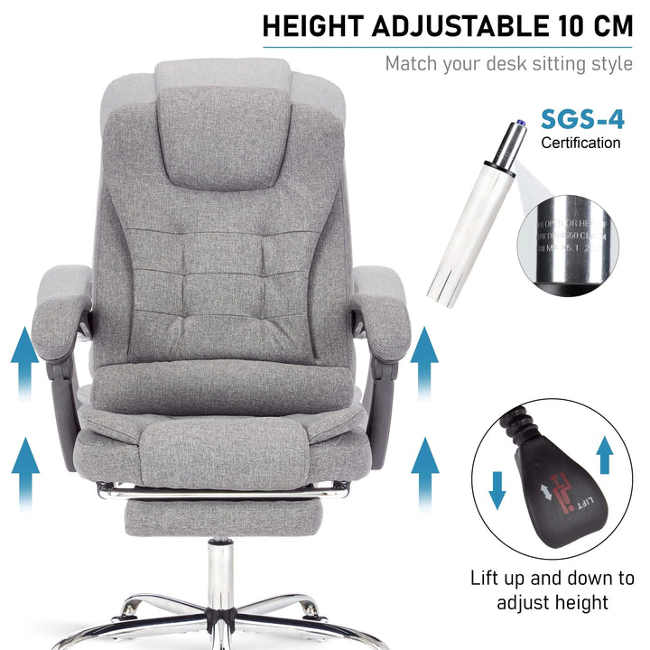[Dark Grey Linen] Dark grey linen adjustable chair features 10 cm height adjustment with SGS-4 gas lift and knob.