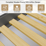 [Dark Grey + Pine] bunk bed slatted base detail with evenly spaced pine slats and airflow design for mattress ventilation
