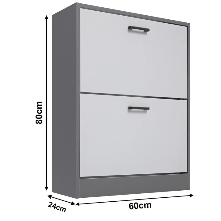 [Dark Grey & Sliver Grey] Dimensions of the side profile of a grey pull-down shoe storage unit: width 60 cm, depth 24 cm, and height 80 cm.