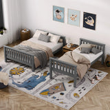 [Dark Grey | Single+Double] Two separated beds shown side by side as single and double frames in children's bedroom