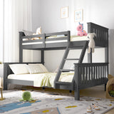 [Dark Grey | Single+Double] Side angle of single over double bunk bed with ladder, guard rails, and window-lit room