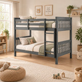 [Dark Grey] Wide room view of bunk bed with right-side ladder, upper rails and lower bunk