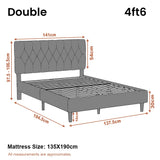 [Double | Grey] Velvet Bed Frame double size dimension diagram showing 141cm width and 194.5cm length