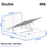 [Double | Grey]   ottoman bed frame size showing: Length 206 cm, width 143.5 cm, headboard height 104 cm