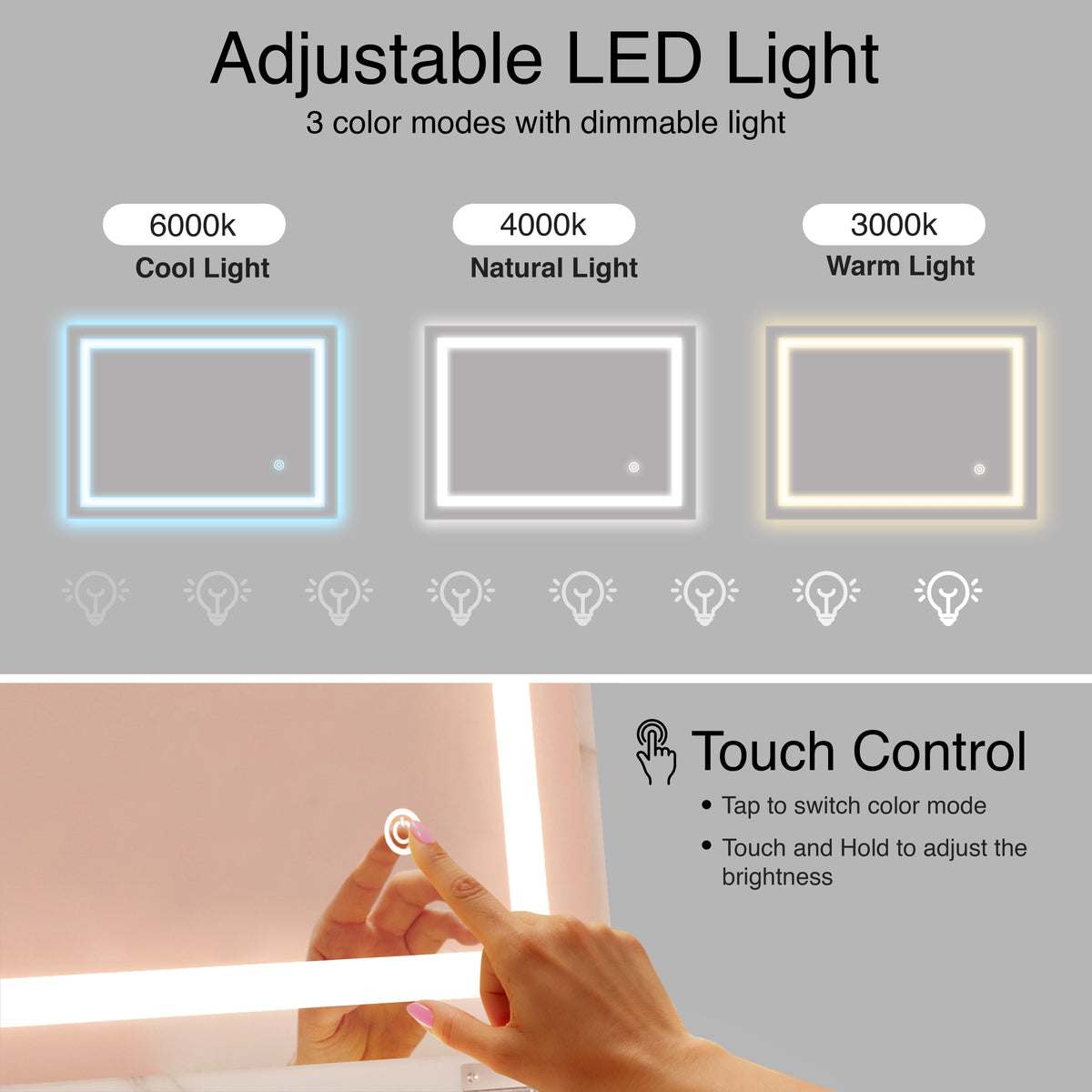 [White Marble]  Adjustable LED light with color modes and touch control on a gray background