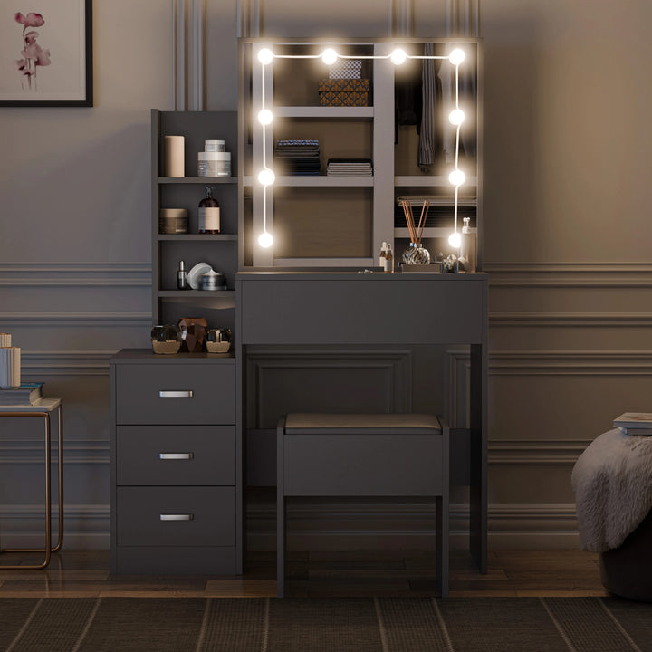 [Grey] Dimensions schematic of grey makeup vanity showing 90 by 40 cm desk, 145.4cm total height and 62cm mirror