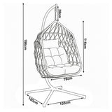 [Grey] Dimensions diagram of grey egg chair: 196cm total height, 116cm chair, 78cm chair width, 28cm chain