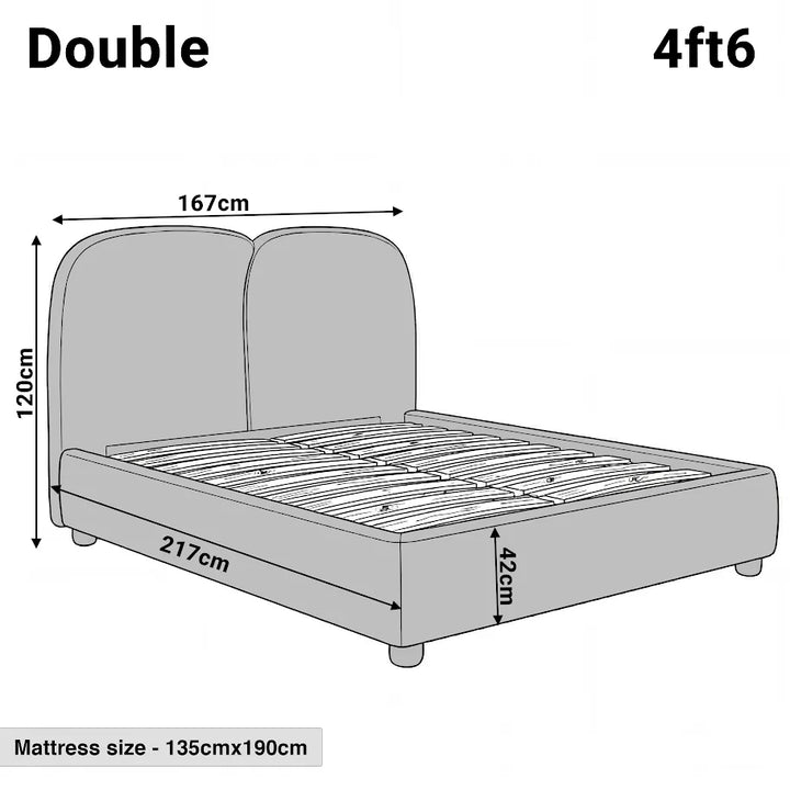[Double | Grey] Dimensions diagram showing 167cm width and 217cm length with 120cm headboard height