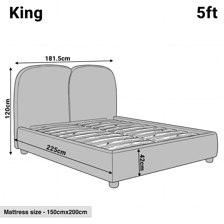 [King | Beige] Dimensions diagram showing 181.5cm width and 225cm length with 120cm headboard height