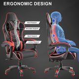 [Black + Red] Ergonomic Gaming Chair With Lumbar Support and Padded Armrest | DHS featuring neck, shoulder, back, and lumbar support for posture alignment.