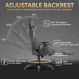 [Dark Grey + Light Grey] Diagram highlighting the 90-175 degree adjustable backrest features of the ergonomic gaming chair.