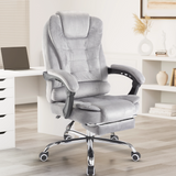 [Grey Velvet] elegant grey velvet reclining chair supports long hours with plush cushions and reclining action.