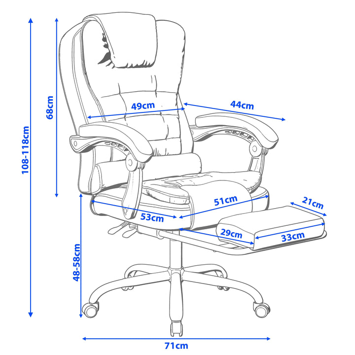 [Grey Linen] Excutive office chair with dimensions labeled on a white background