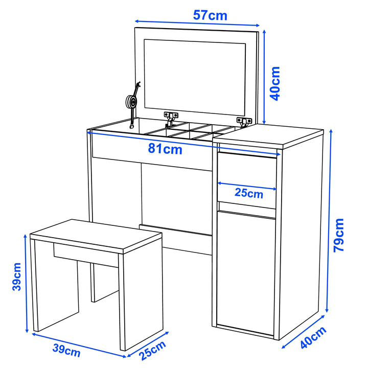 [Black Marble] schematic of 81cm wide black marble unit 40cm deep, 79cm tall, with 57x40cm flip mirror