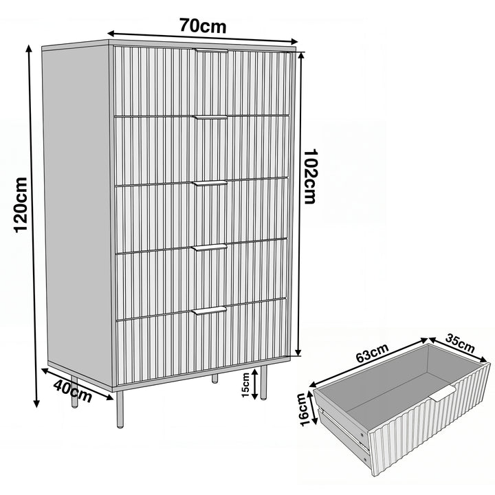 [Sage Green] chest of drawers dimension diagram with width 70 cm, height 120 cm, and depth 40 cm, with drawer sizes