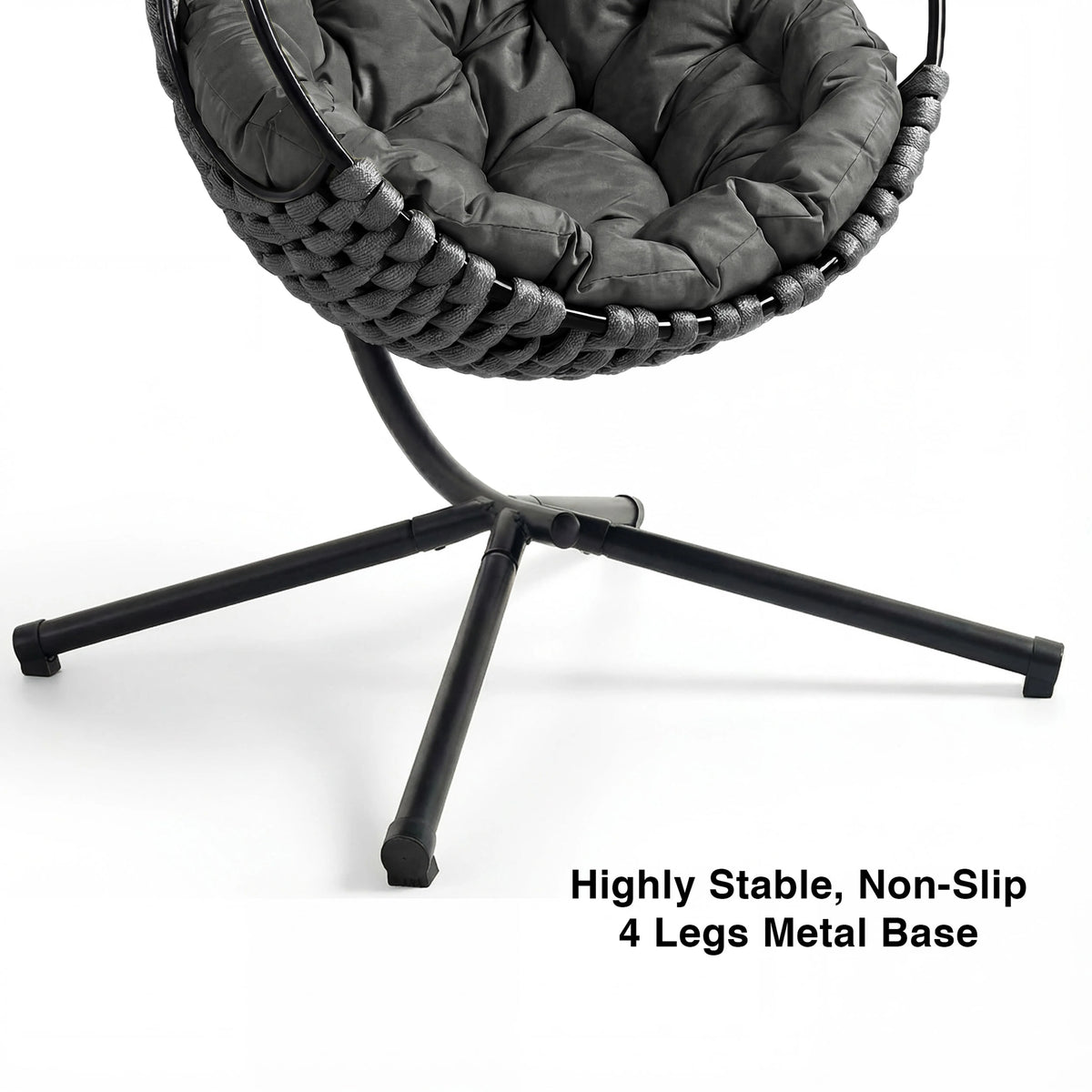 [Dark Grey] Dark grey hanging egg chair 4-leg metal base detail, highly stable non-slip cross-leg stand