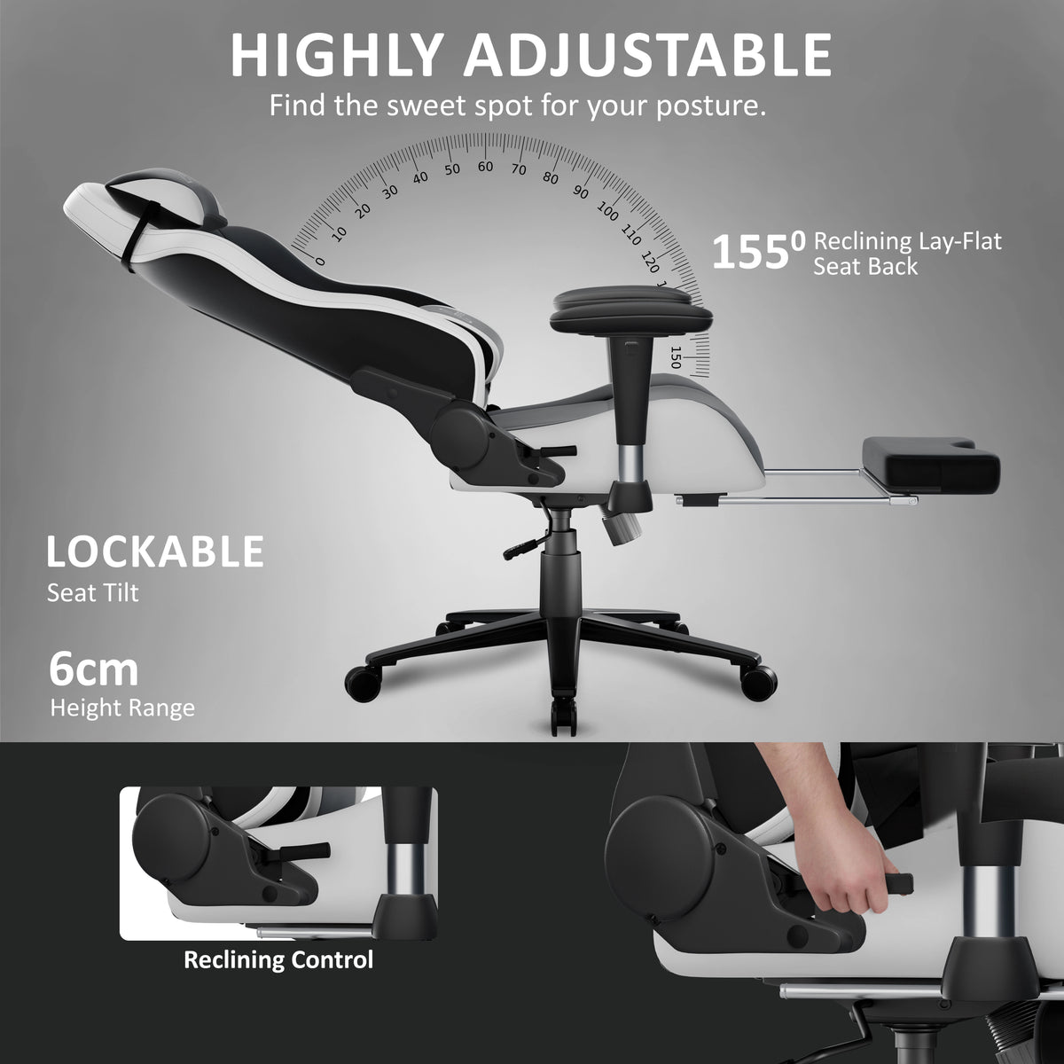 [Black] Ergonomic office chair with adjustable features on a gray background