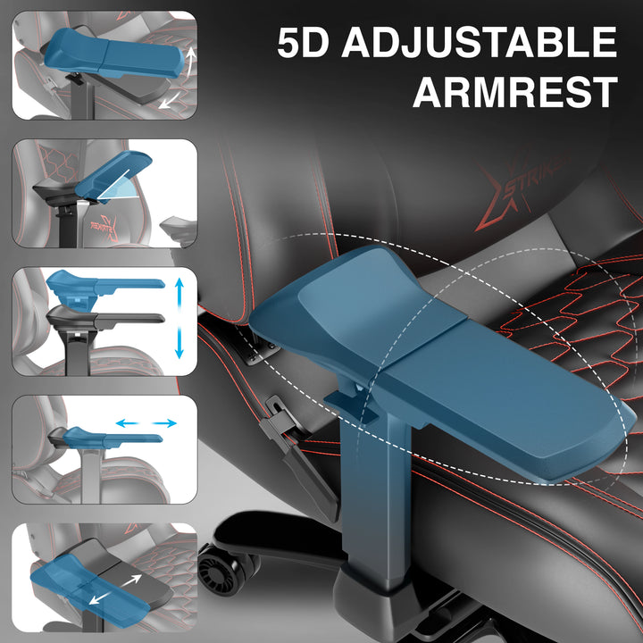 [Black] 5D adjustable armrest with detailed illustrations on a car seat background