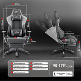 [Dark Grey + Light Grey] Dimension diagram for Ergonomic Gaming Chair with Footrest showing heights and widths.