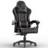 [Black + Grey] Ergonomic gaming chair with lumbar support and padded armrest in black leather finish, ideal for long gaming or office sessions. Features adjustable height and reclining backrest.