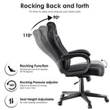 [Black] Xstriker Kids Gaming Chair with rocking function from 90 to 110 degrees, adjustable seat height, and pressure control for home office use.