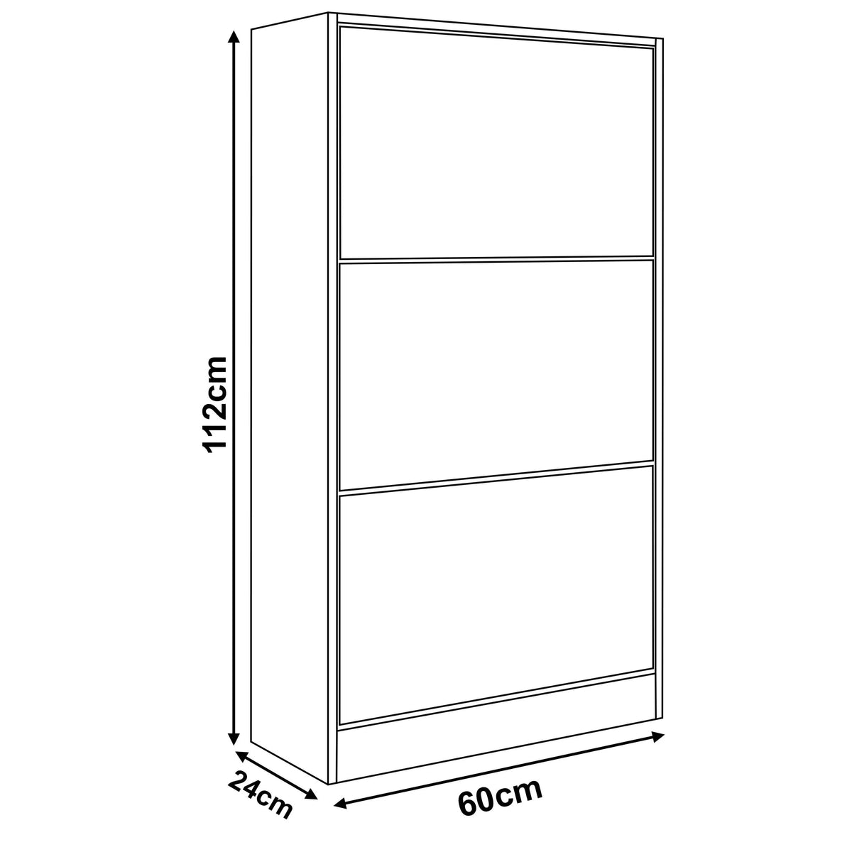 [White] White high gloss shoe cabinet measurements: width: 60 cm, depth 24 cm, and height: 112 cm.