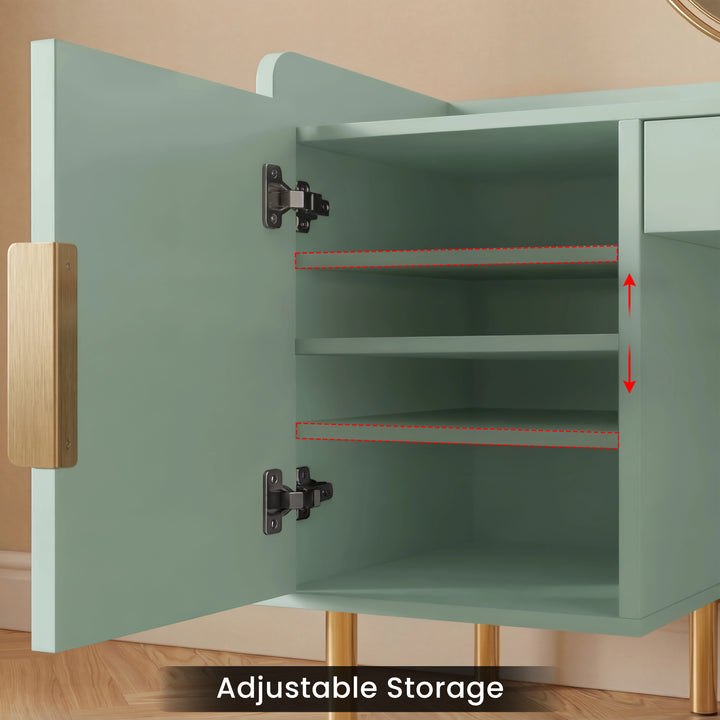[Sage Green] three-color lighting comparison of the sage green dressing table mirror plus a 0 to 100 brightness slider