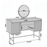 [Sage Green] Dimensions diagram of a green makeup vanity table with a round mirror: Width 122cm, Depth 40cm, Height 83cm