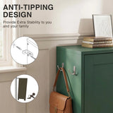 [Green] Shaker Shoe Cabinet anti-tipping wall anchor detail with side-mounted double hooks and stacked books on cabinet top