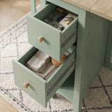 [150cm | Green] Stovra Drop Leaf Dining Table both drawers open showing cutlery and stationery in top and linens below
