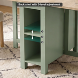 [130cm | Green] Stovra Drop Leaf Dining Table back shelf detail showing 3-level height adjustment positions with arrows