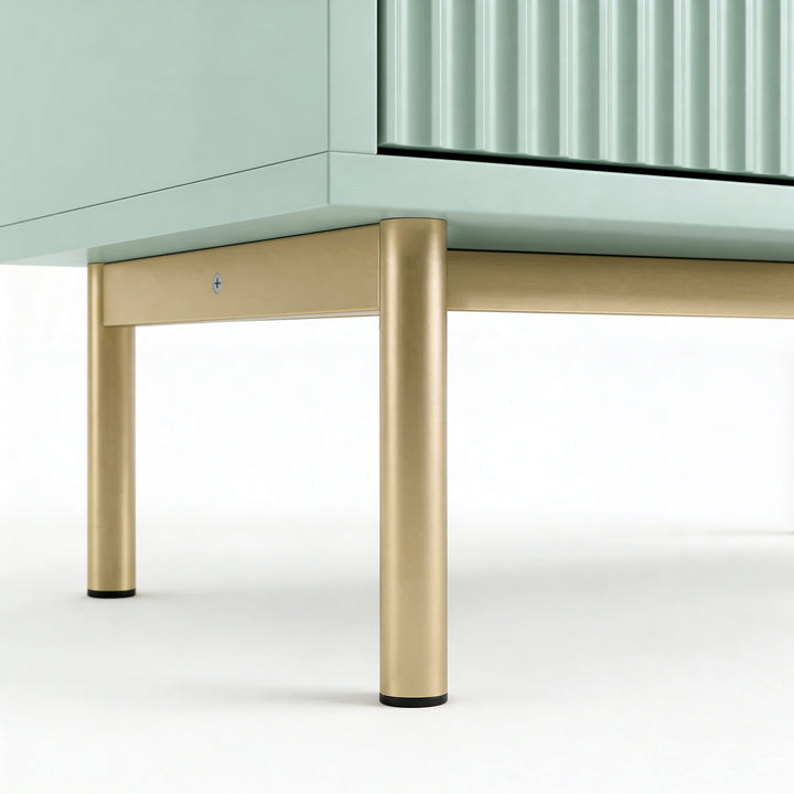 [Sage Green] wardrobe three door cabinet raised on golden finish metal legs with sturdy lower frame construction
