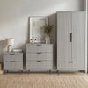 [Grey] Matching furniture set containing a wardrobe, drawers for the bedroom, and a bedside table in a natural light room
