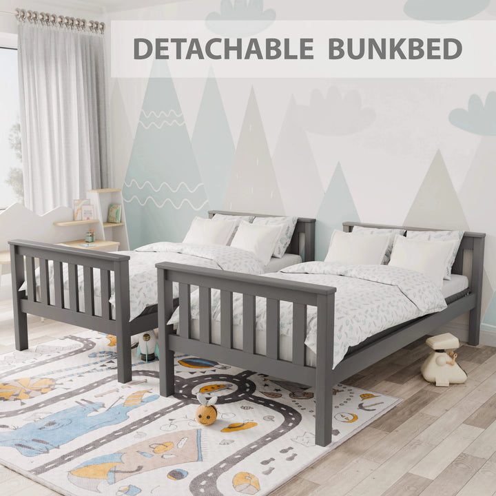 [Grey] detachable bunk bed split into two separate single beds in kids room
