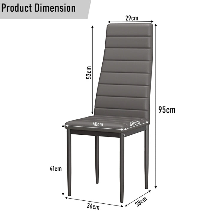 [6 Seater | Grey] Diagram, grey PU dining chair 95cm total height, 40x40cm seat, 36x38cm base