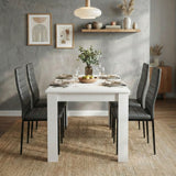[4 Seater | Grey] Dining Table and Chairs Set with four grey padded chairs around a white rectangular table in a styled dining room