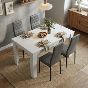 [4 Seater | Grey] Dining Table and Chairs Set viewed from above in a styled dining room with place settings, glassware, and a fruit bowl centrepiece