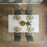 [4 Seater | Grey] Dining Table and Chairs Set seen from directly above with four place settings, linen napkins, glassware, and a centrepiece