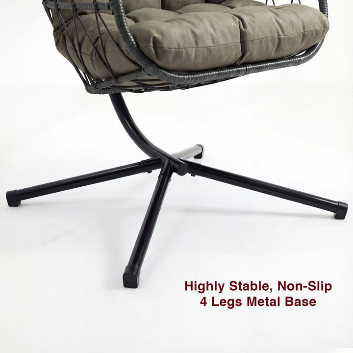 [Grey] Base detail of grey egg chair 4-leg cross stand with non-slip feet under grey cushion seat