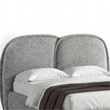 [King | Grey] Embracea dual-arch headboard close-up showing split panel design and textured chenille fabric upholstery