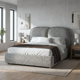[Double | Grey] Embracea upholstered bed frame in a minimal bedroom with oak nightstands and neutral de