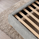 [Double | Grey] Embracea bed frame underside showing solid wooden support slats and upholstered side rails