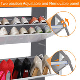 [Dark Grey & Sliver Grey] Closeup of grey shoe cabinet divider in upper slot for tall boots and wellies.