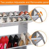 [Silver Grey] Interior of the slim shoe cabinet reveals an adjustable "footwear cupboard" divider for tall shoes and boots.
